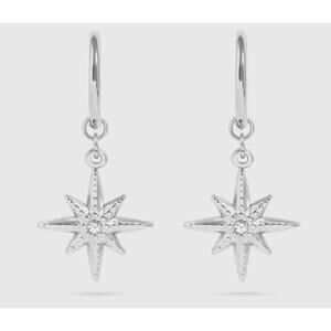18K Plated Huggie with Compass Charm Earrings Silver